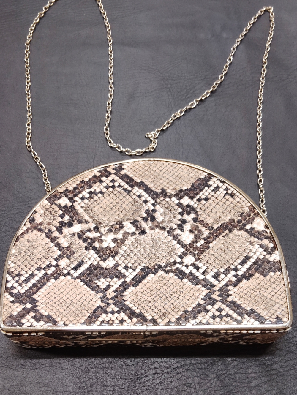 La Regale Beige and Brown Snake-Print Half-Moon Shoulder Bag